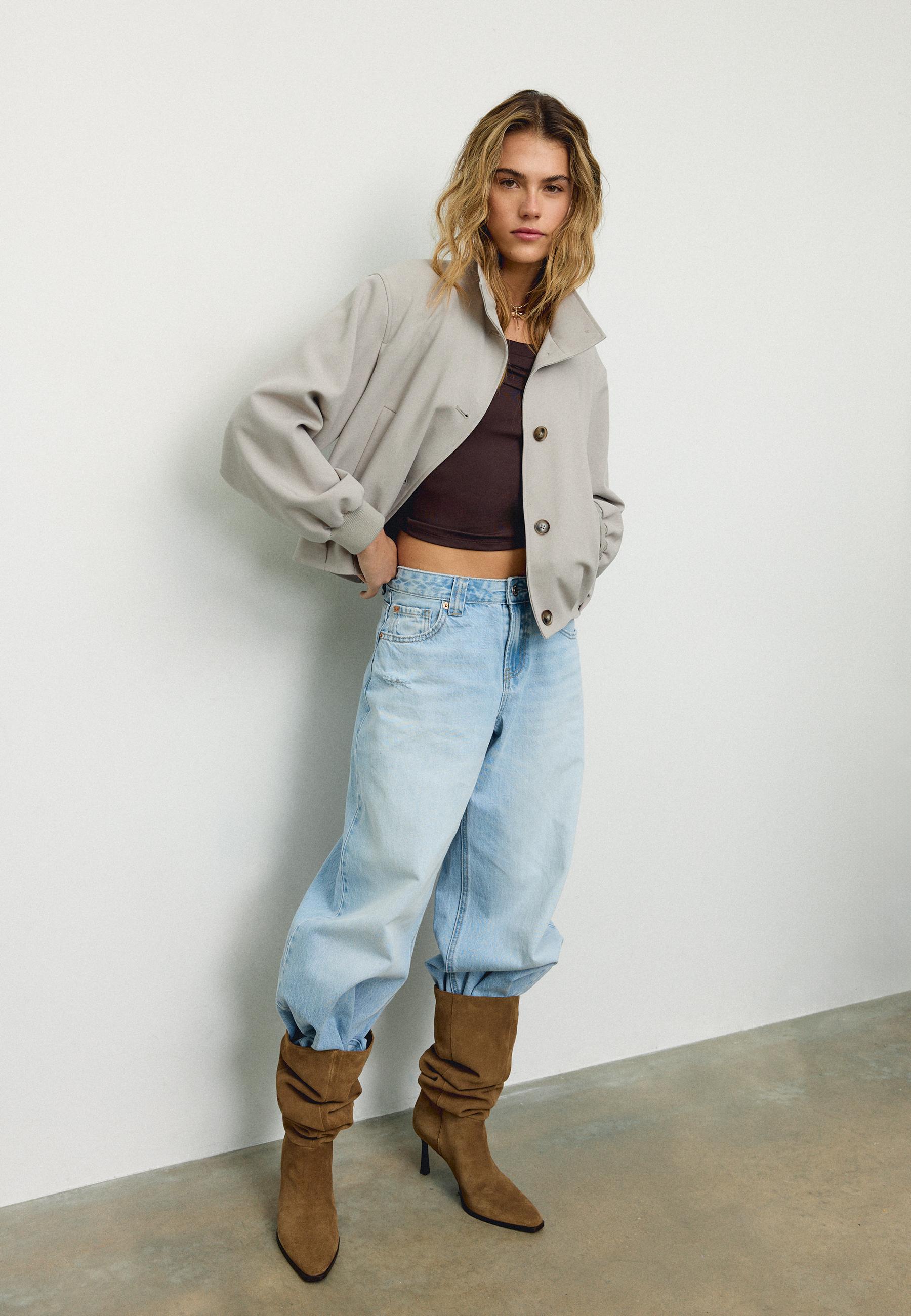 Dik yaka şişme ceket