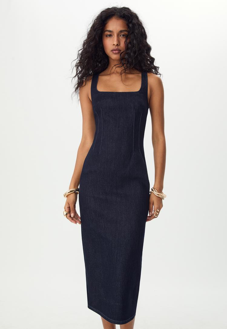vestido midi denim