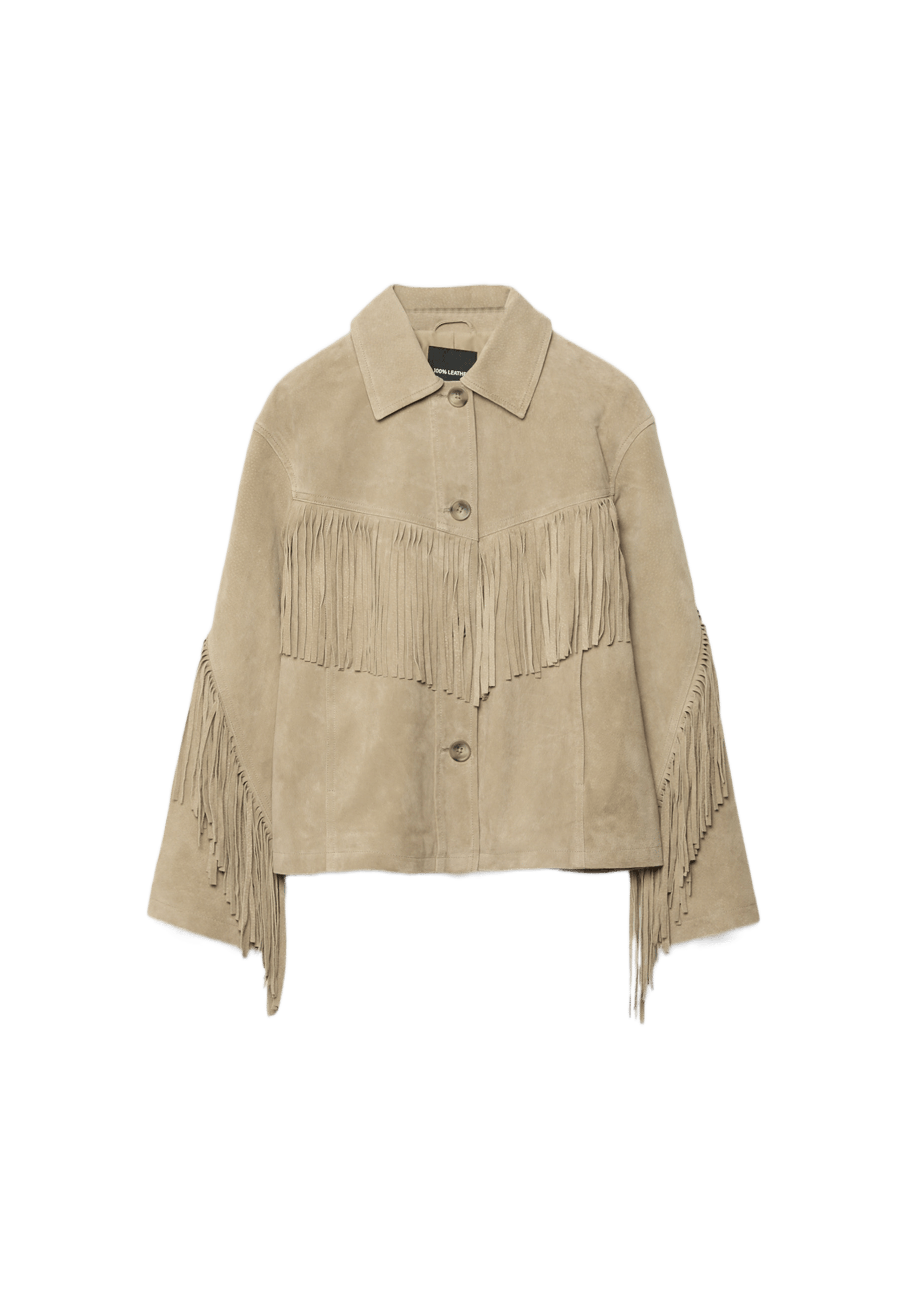 Fringed leather jacket — Stone
