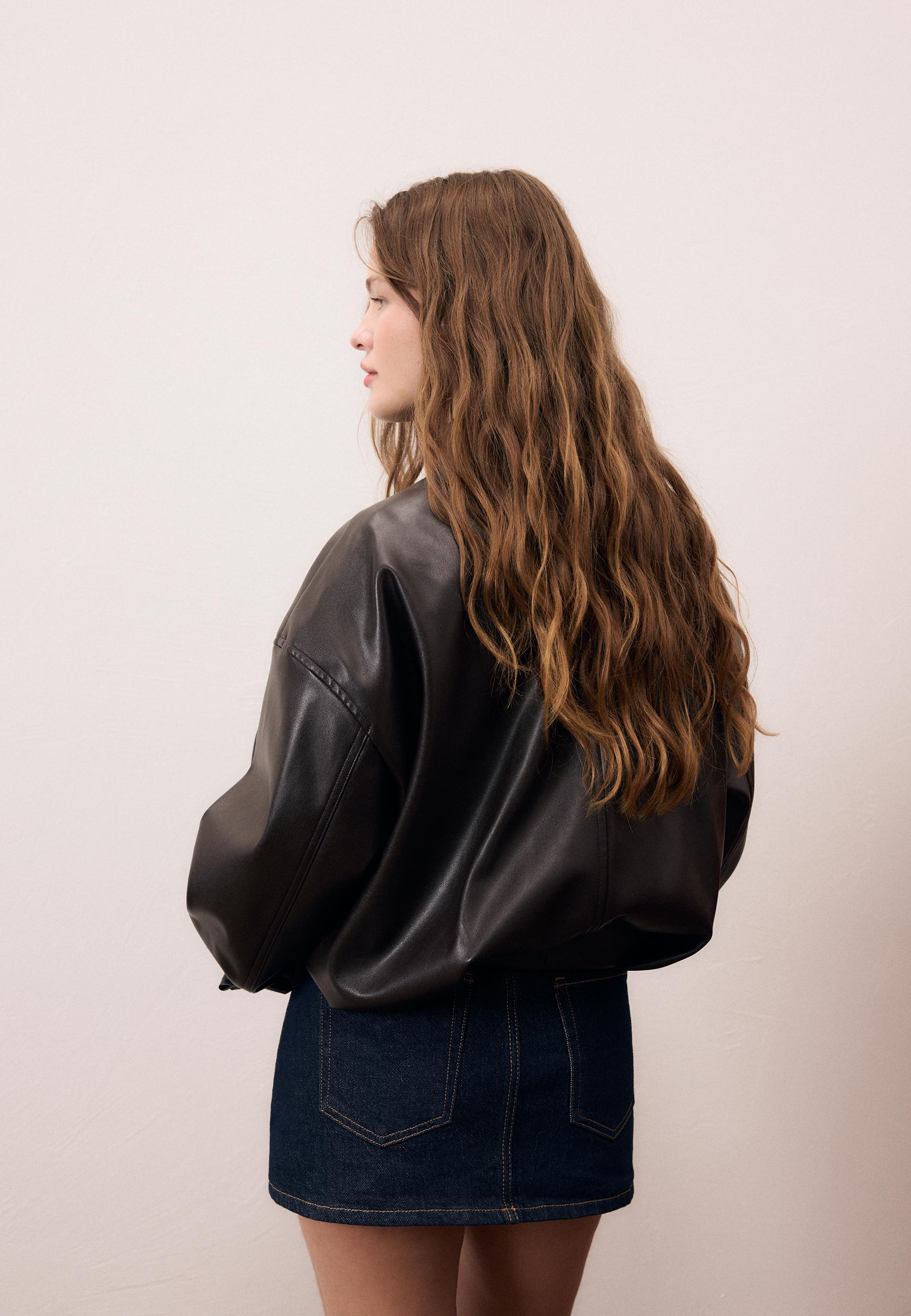 Leather effect balloon jacket with belt - Women's fashion