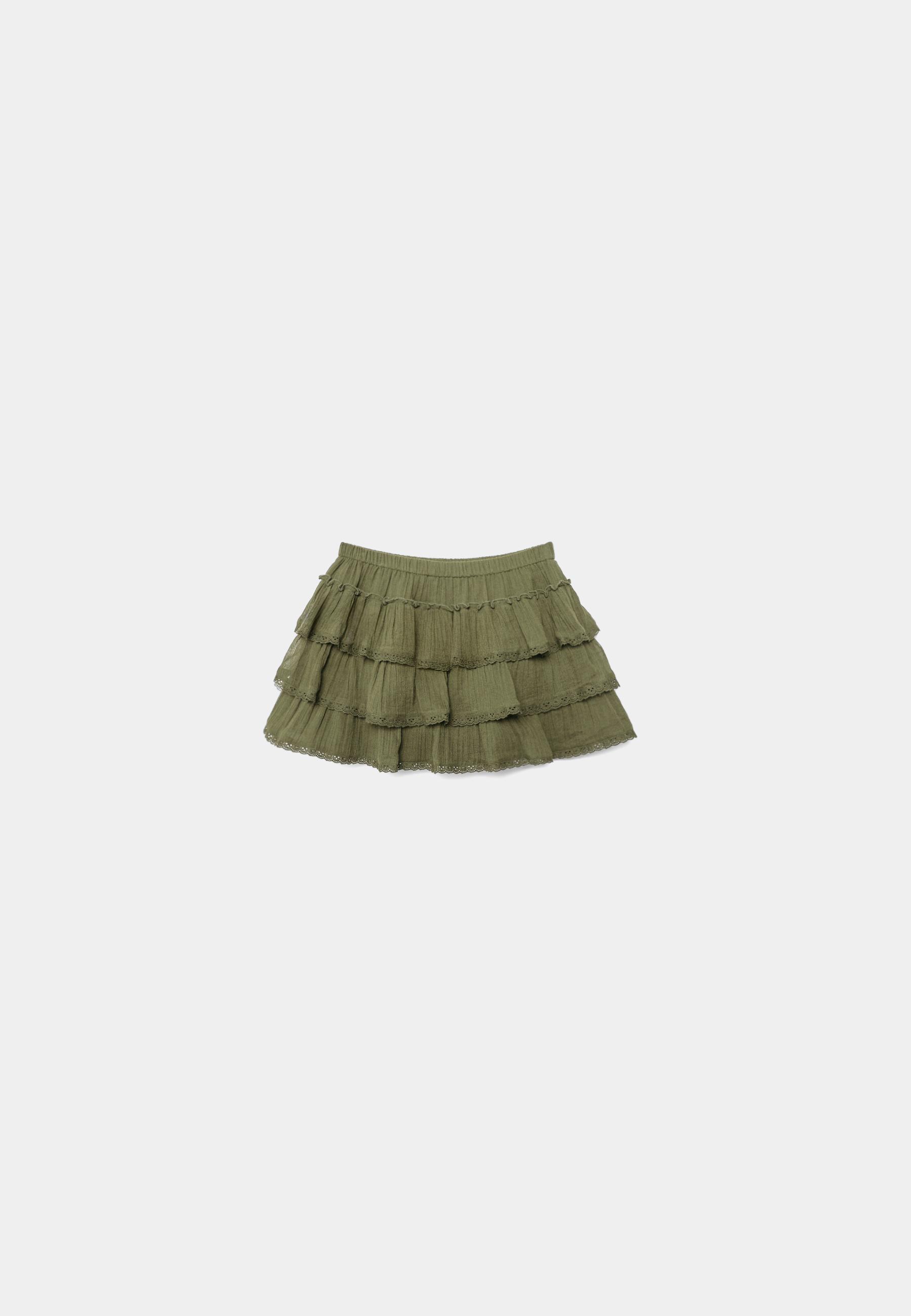 Ruffled crinkle skort — Khaki