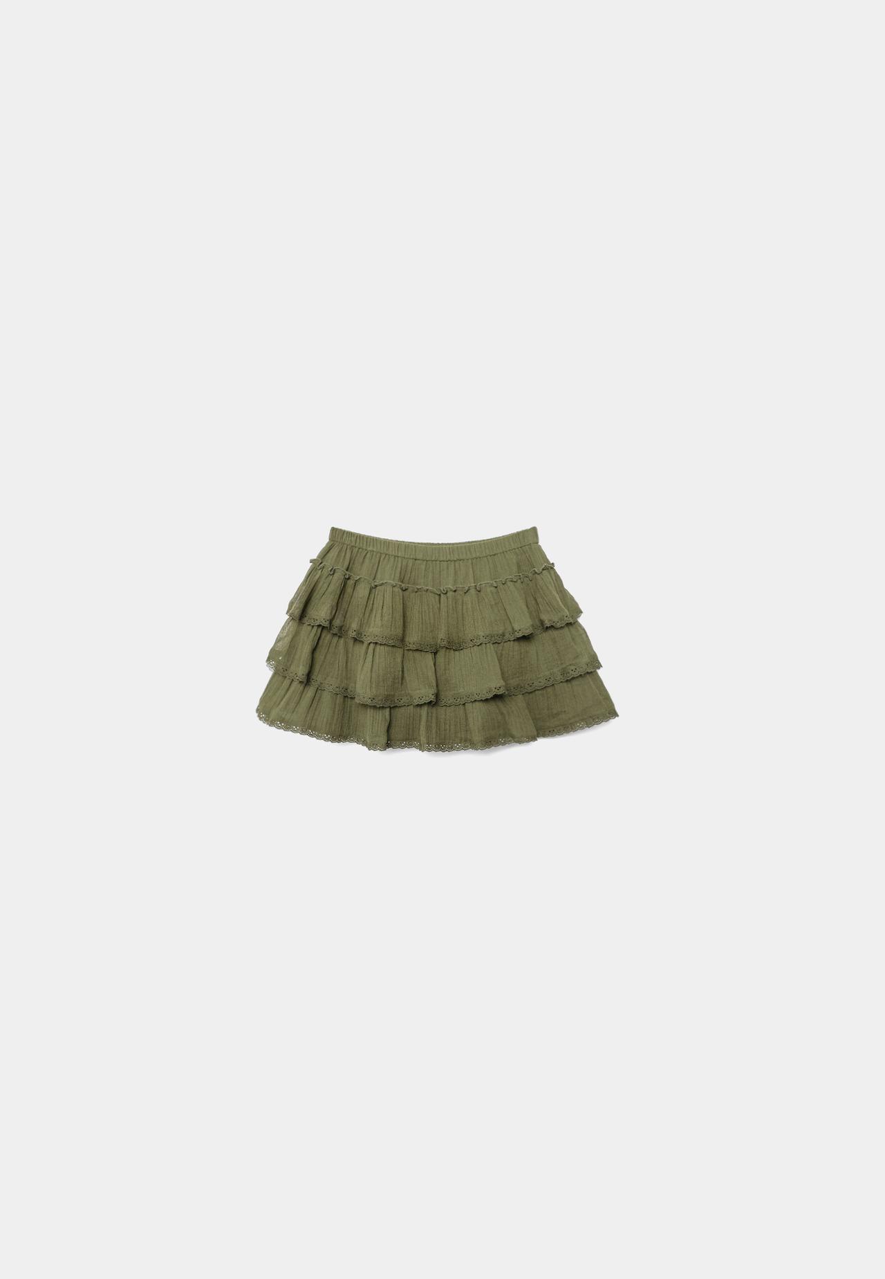 Ruffled crepe skort — Khaki