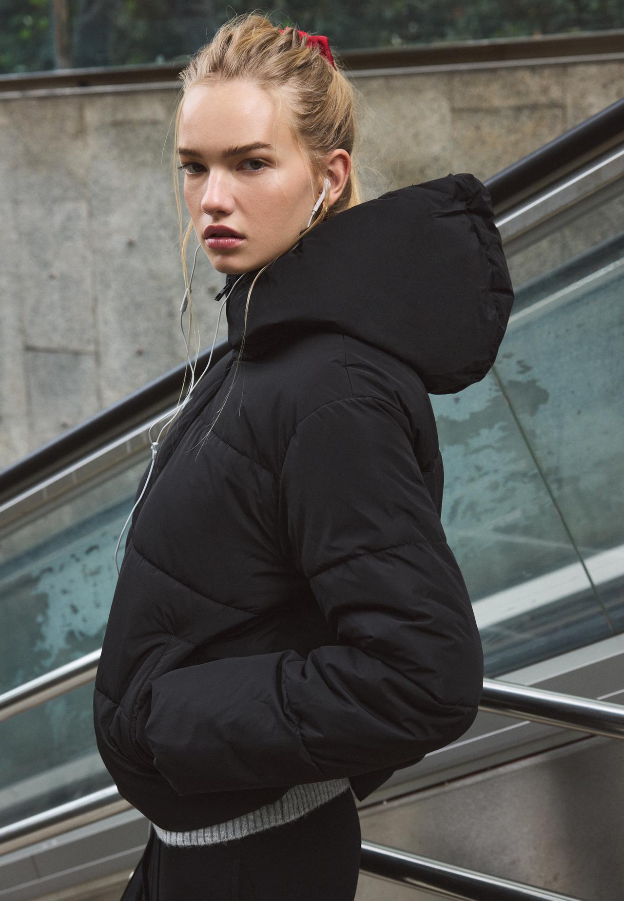 Basic hooded padded jacket — Black