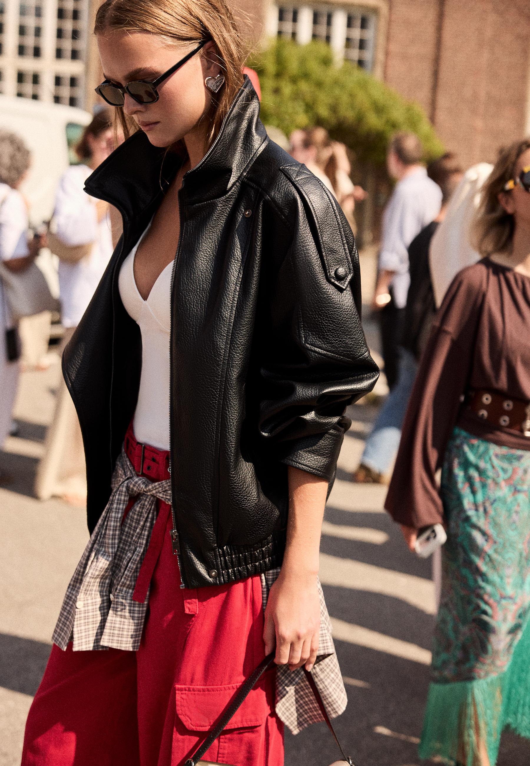 Oversize leather effect biker jacket — Black