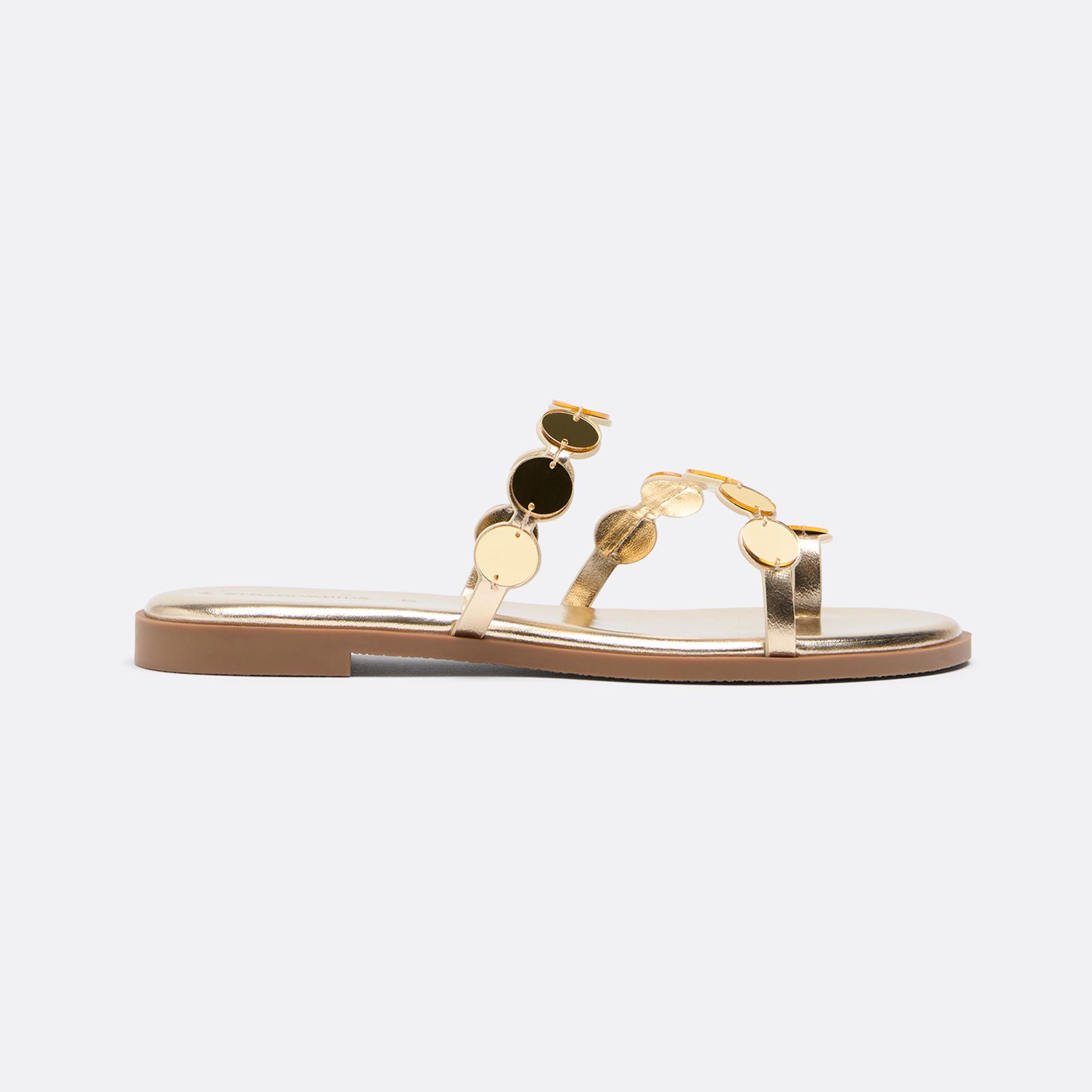 Flat mirror stud sandals — GOLD