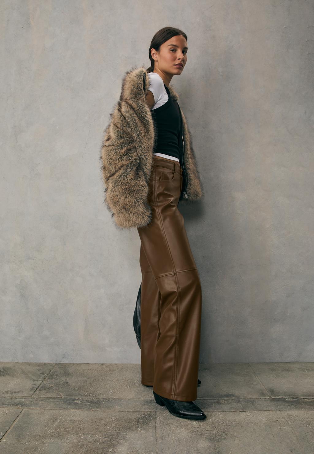 Faux leather straight fit trousers