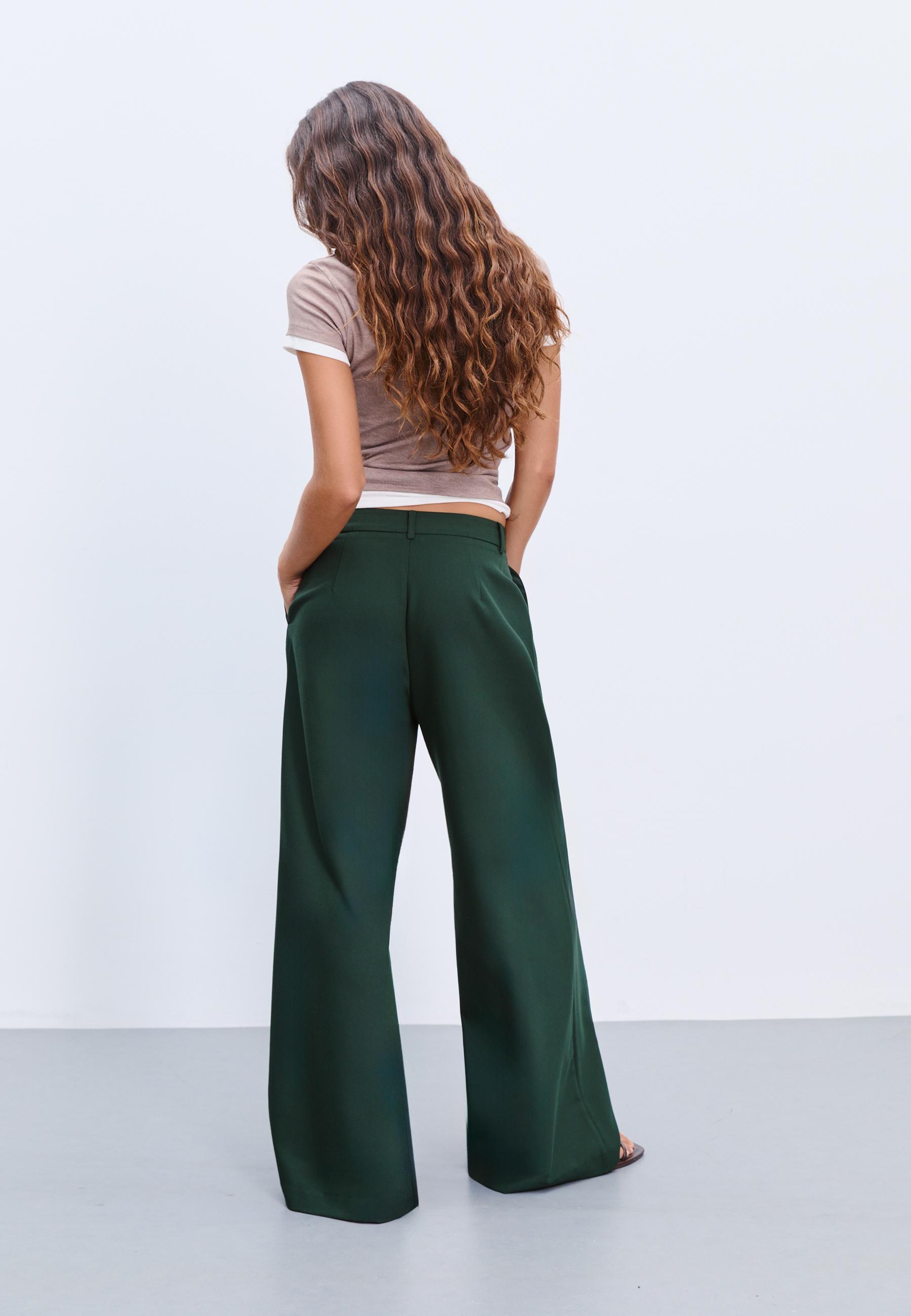 Casual smart trousers with crossover waist - Women's fashion