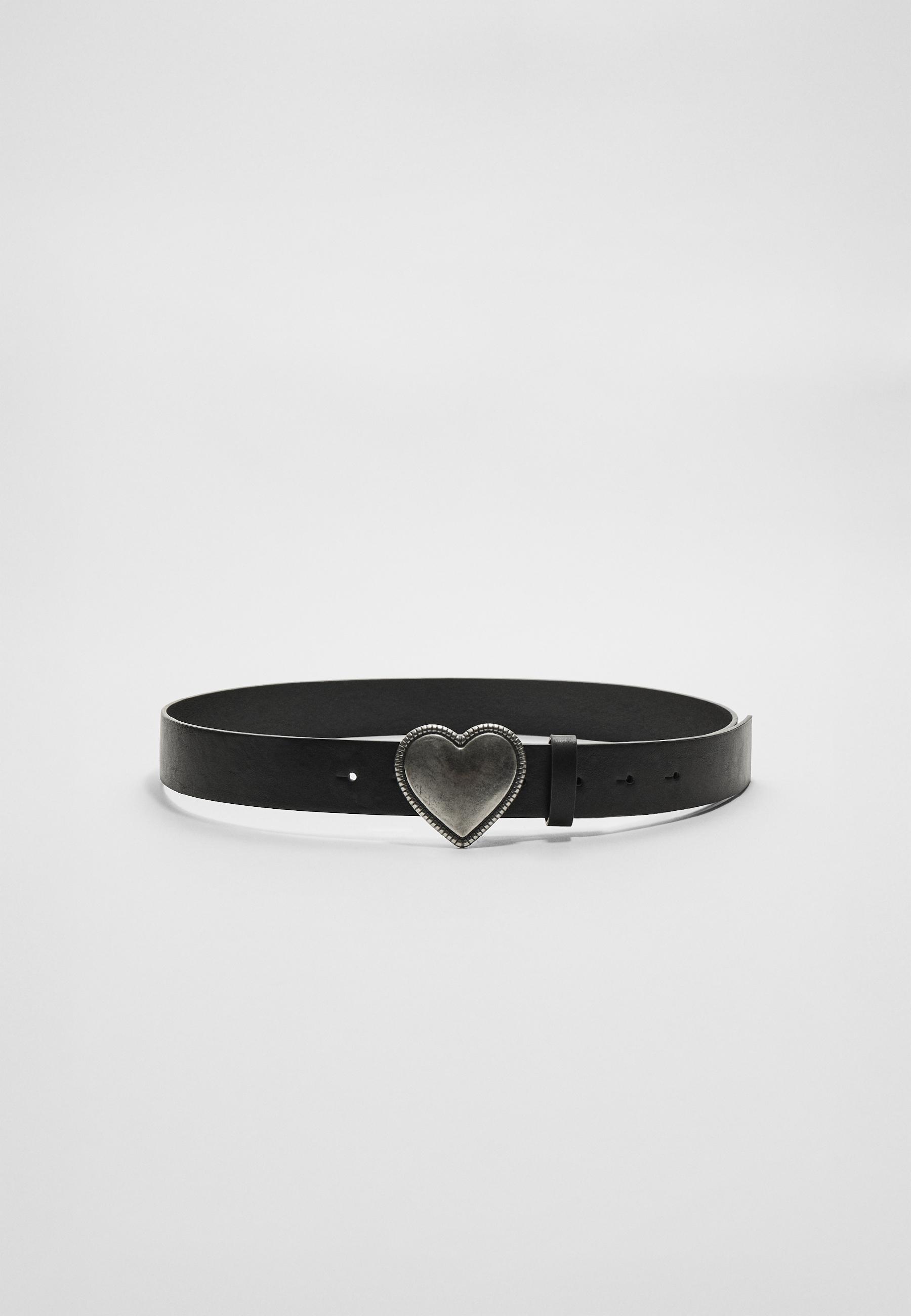 é Heart buckle belt、tシャツ（黒） Black & Silver Double Heart Belt | Yours Clothing