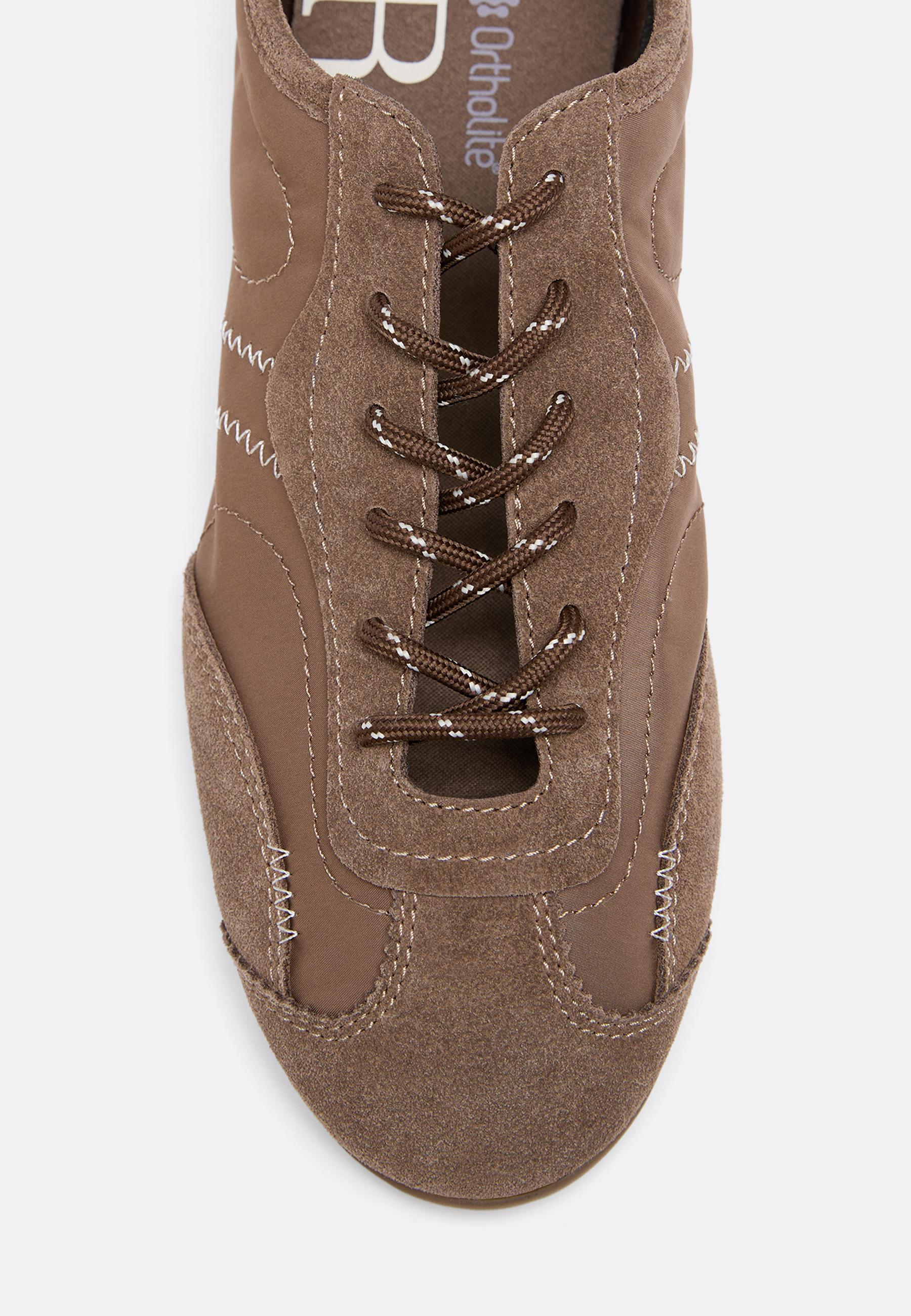 Lace-up leather detail sneakerinas — BROWN
