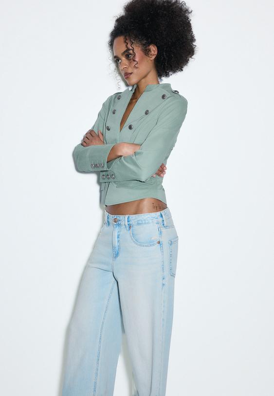 Stradivarius D91 Low-Rise Wide-Leg Jeans Medium Blue Denim 14