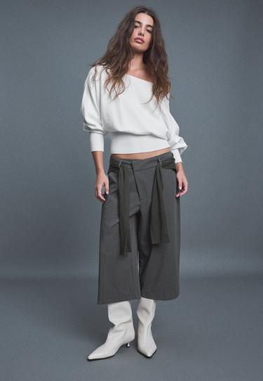 Asymmetric ribbed hem knit jumper — Ecru 2