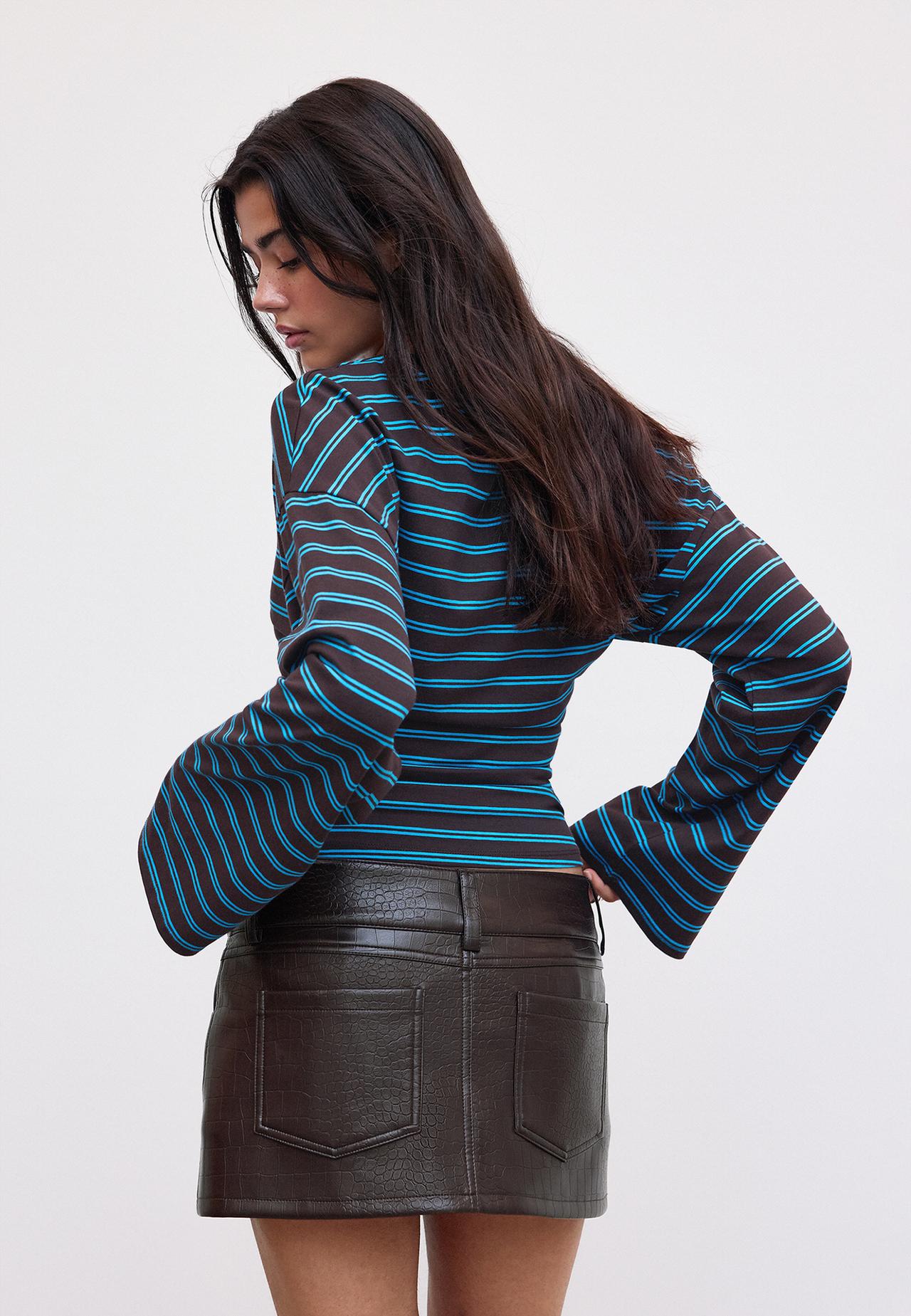 Leather effect hammer-waist mini skirt — Brown