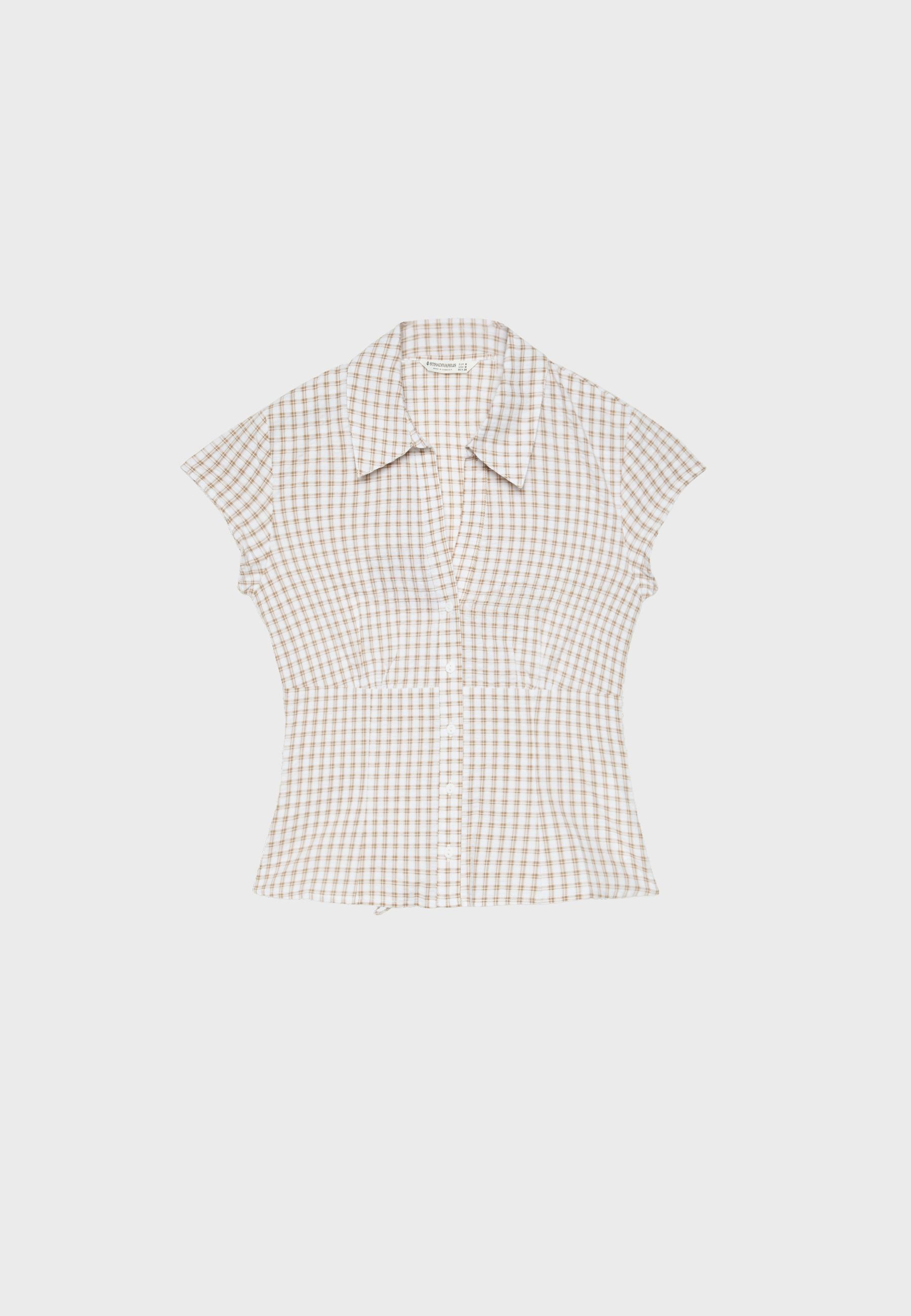 Short sleeve shirt with underbust seam — Stone