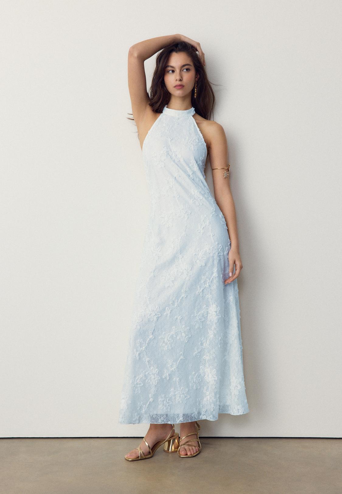 Lace halter midi dress - Women's fashion | Stradivarius Kuwait