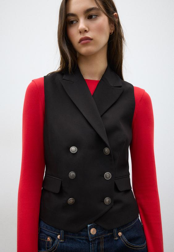 Stradivarius Double-Breasted Waistcoat Black Xl