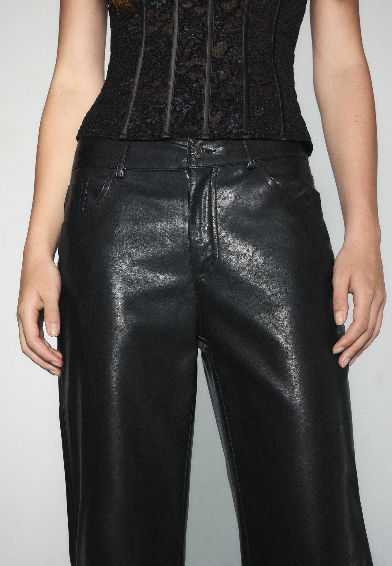 Leather effect straight-leg trousers — Black