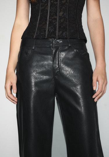 Leather effect straight-leg trousers — Black 4