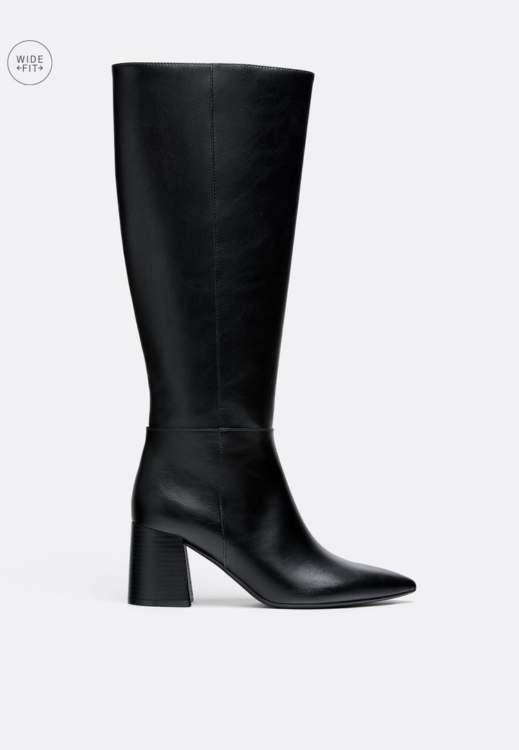Stradivarius Bő Szárú, Magas Sarkú Fekete Csizma 1-040 41