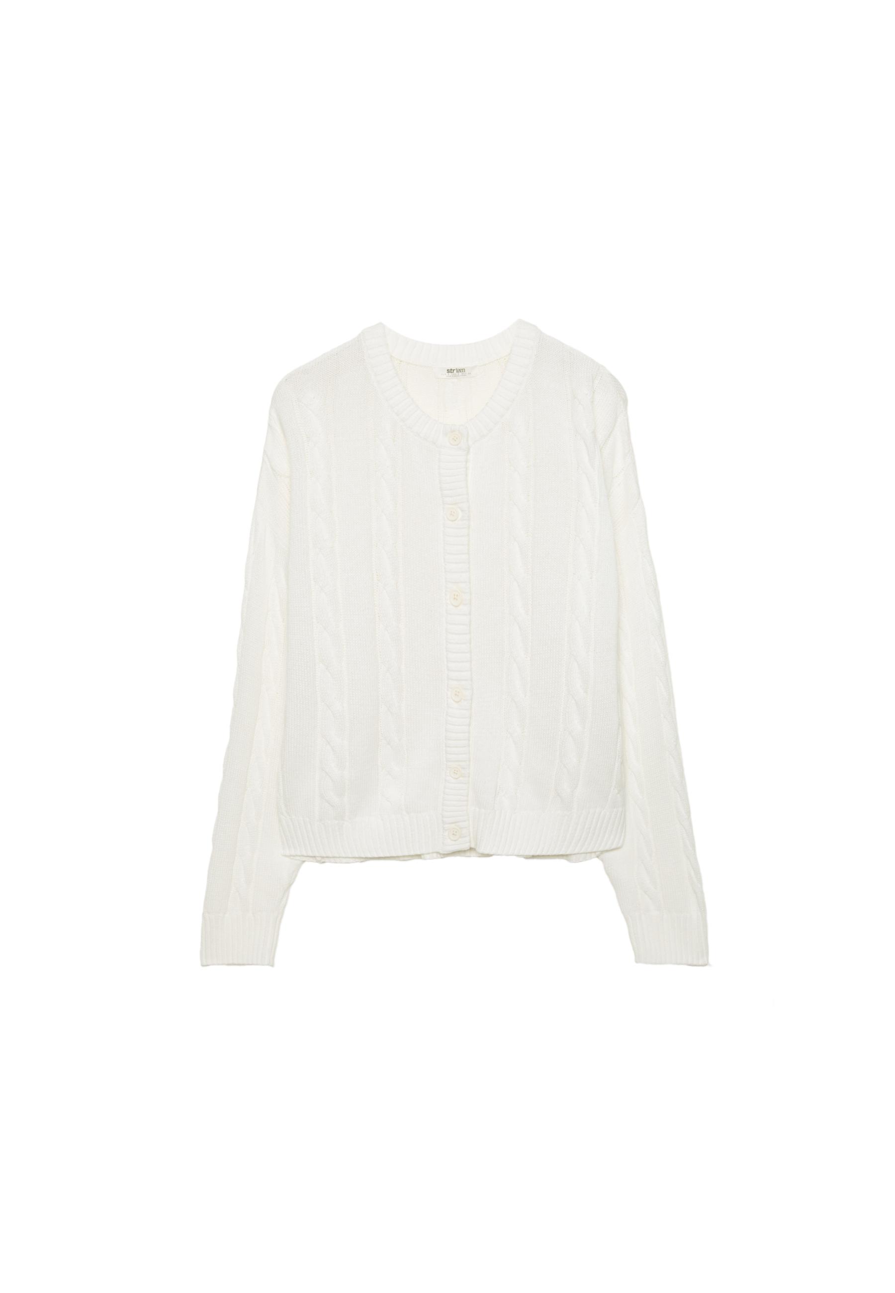 Button-up cable knit cardigan — Ecru