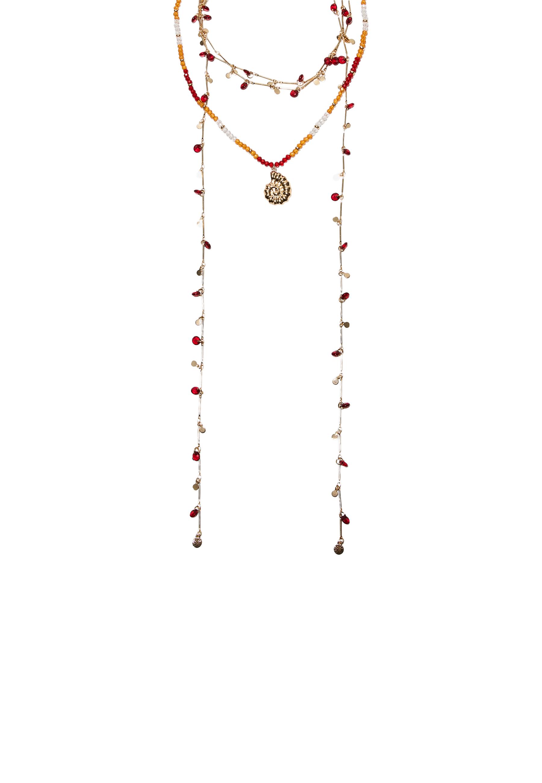 Set of 2 bead and seashell charm necklaces — Amber