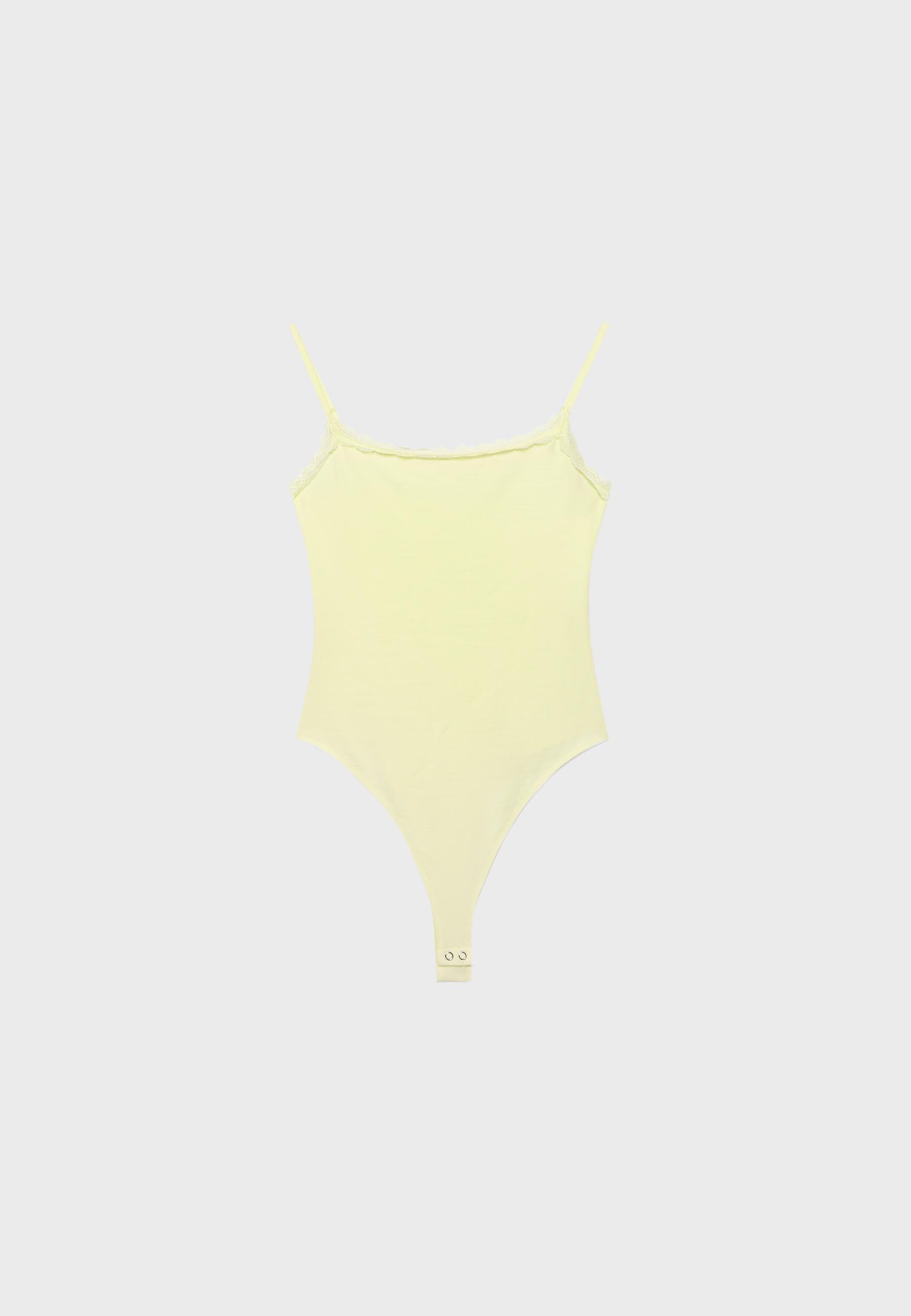 Bodysuit with blonde lace detail — Pastel yellow