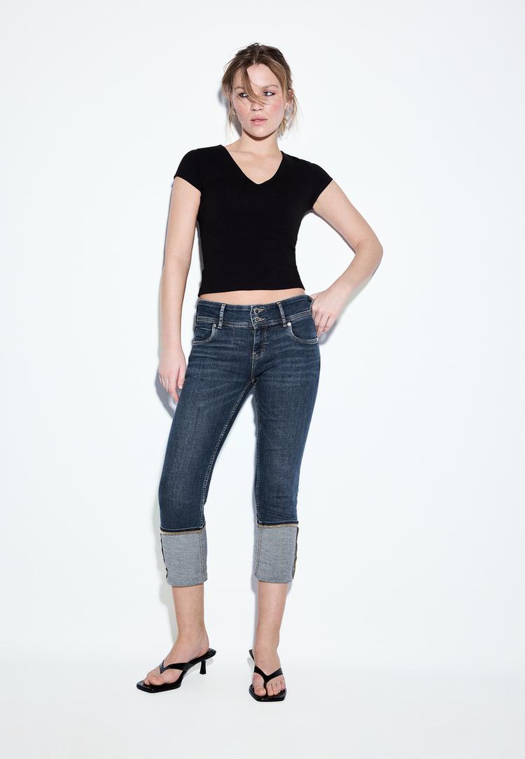 Stradivarius Χαμηλόμεσο Τζιν Slim Fit Μπλε Overdye 32