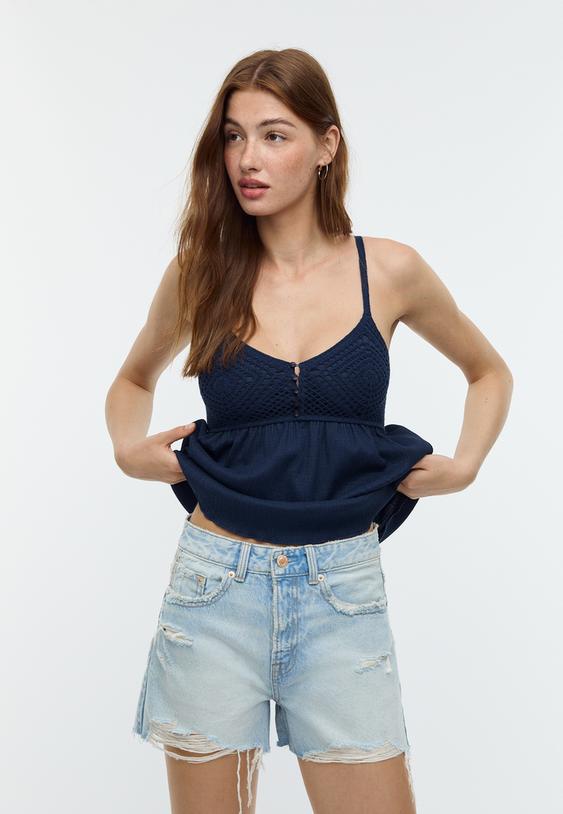 d75 shorts in denim strappati