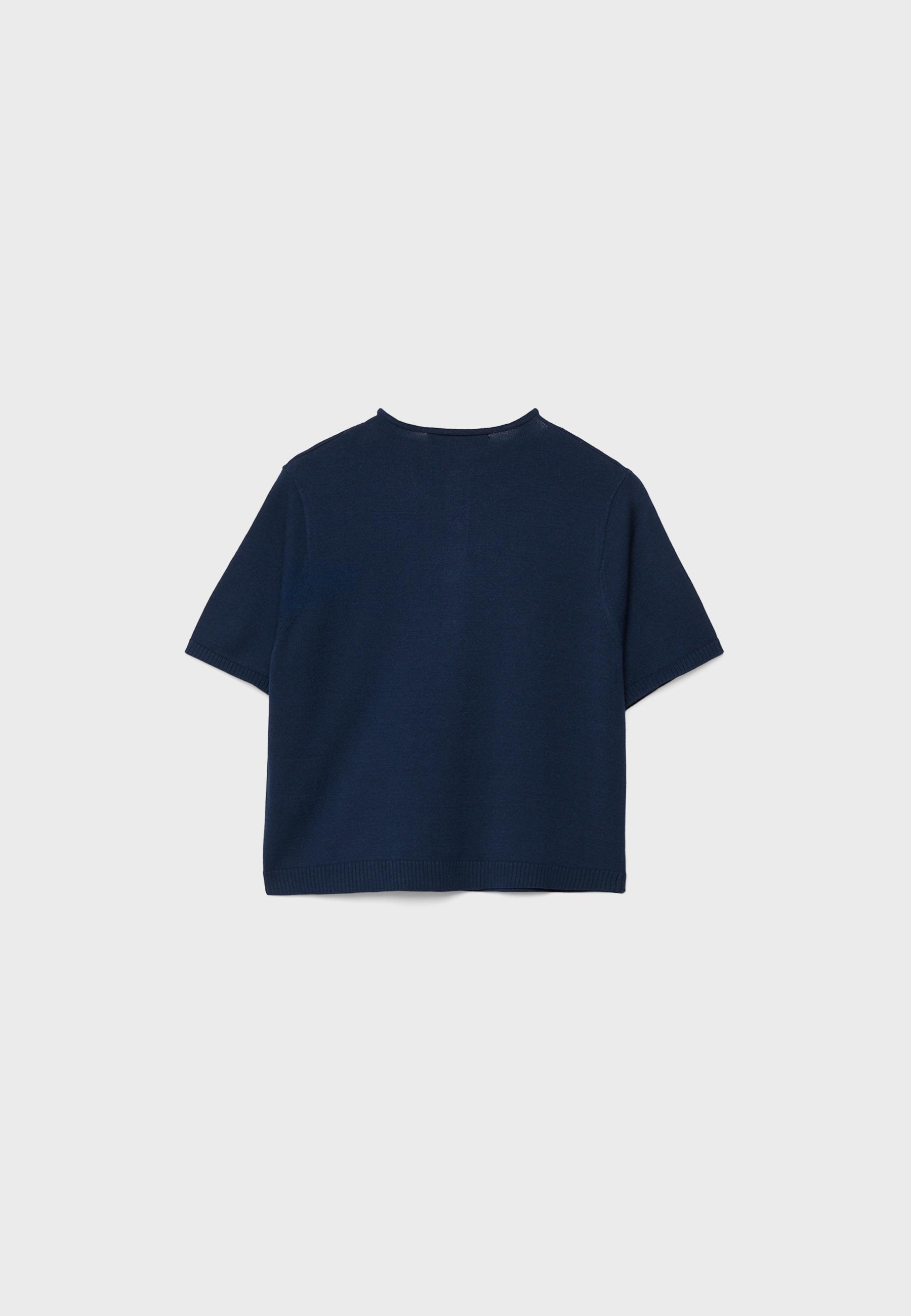 Stand collar buttoned knit cardigan — Dark blue