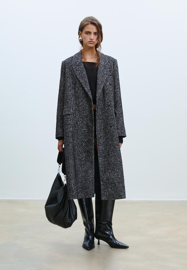 Stradivarius Oversize Παλτό Espiga Μαύρο M