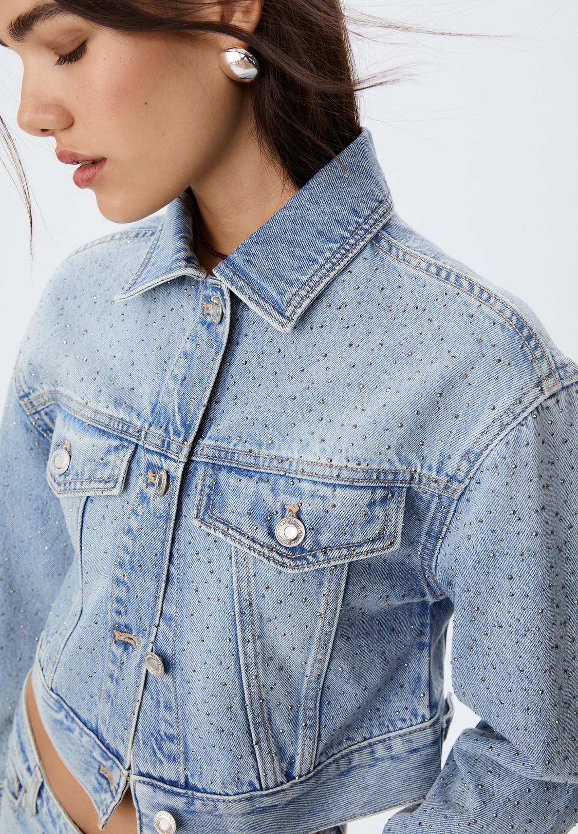 Denimjacke mit Glitzer Mode für Damen Stradivarius Deutschland