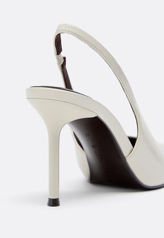 Stradivarius Leather Effect Heeled Shoes Ecru 2