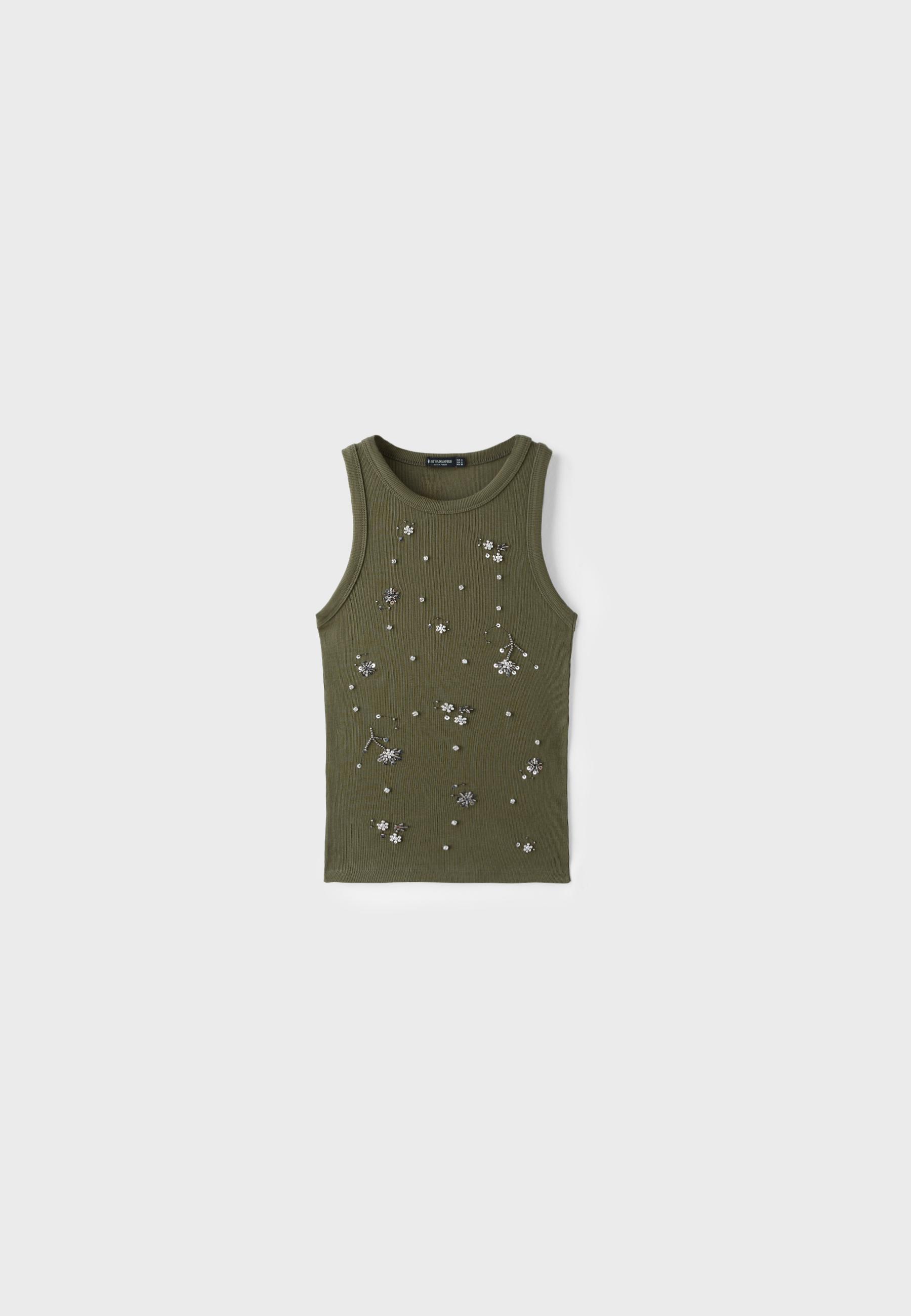 Jewelled racerback top — Khaki