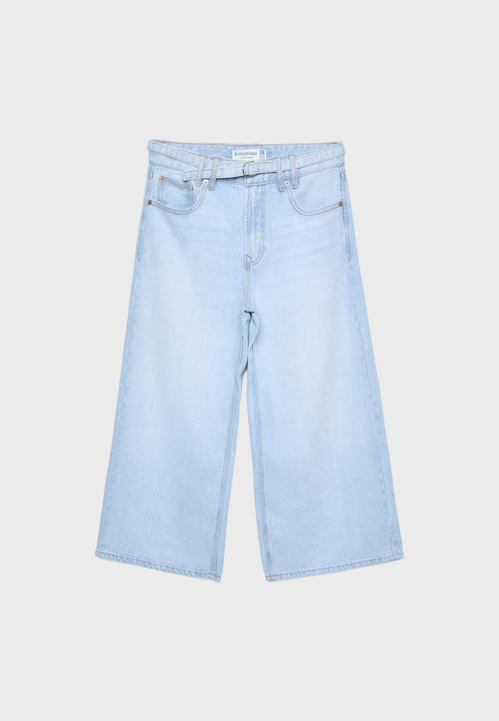 Flowing culotte jeans with belt