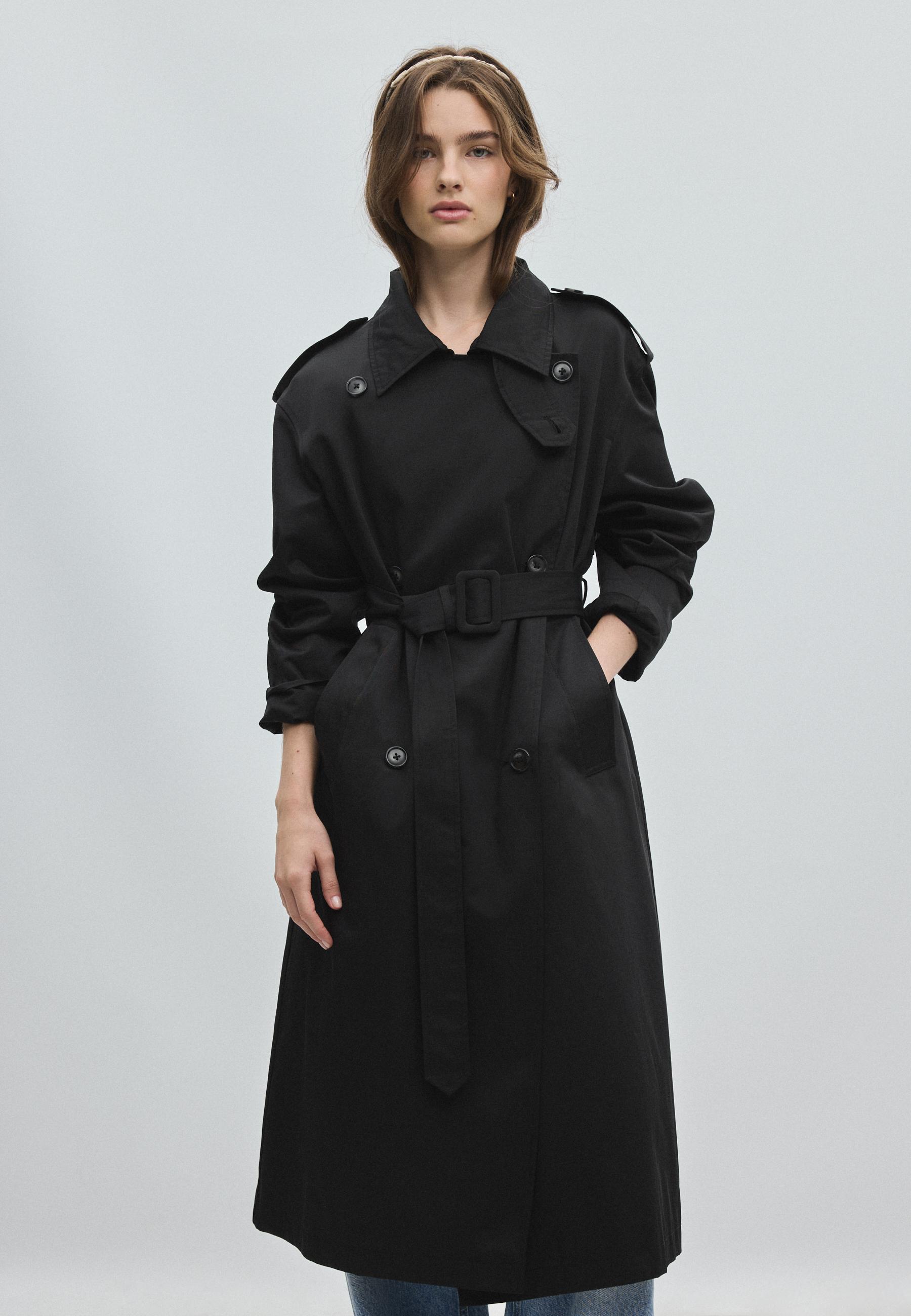 Long basic trench coat — Black