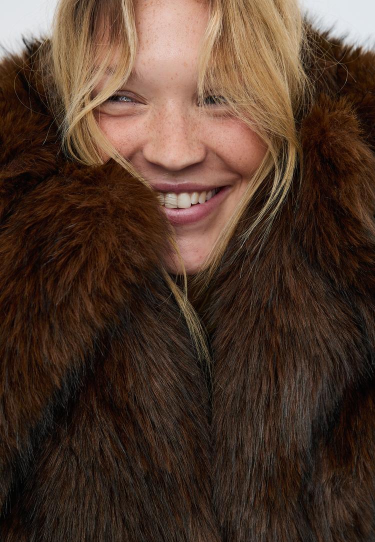 regular fit faux fur coat