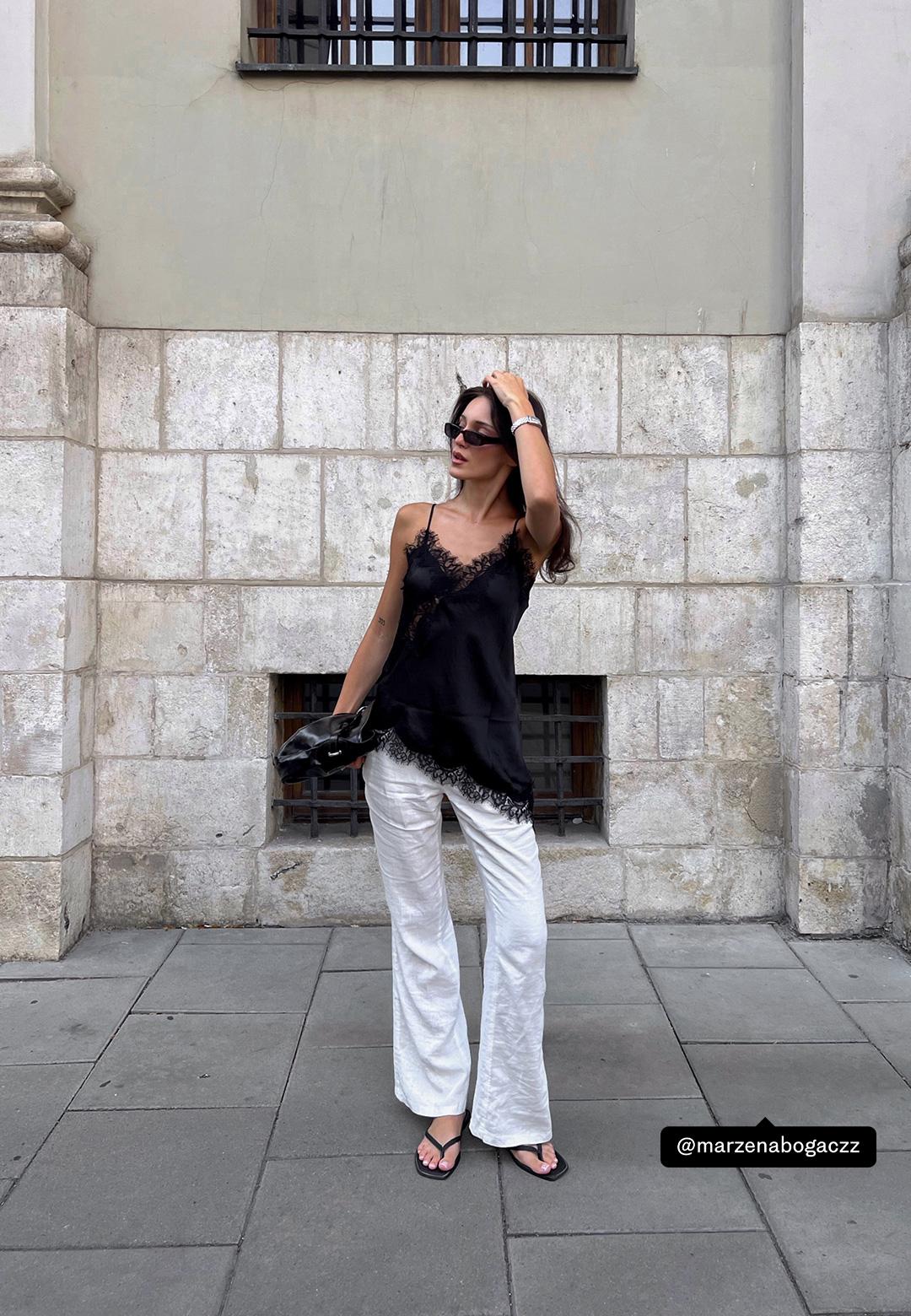 Asymmetric lace camisole top — Black