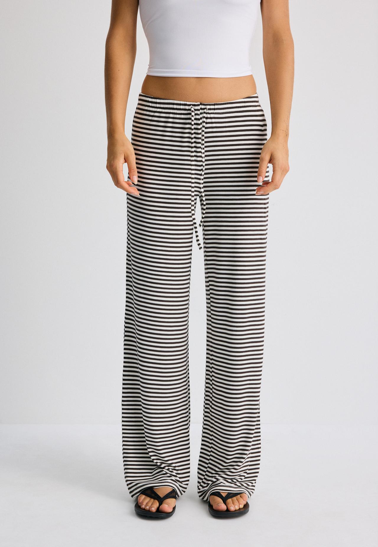 Striped slim-waist jogger trousers — Brown