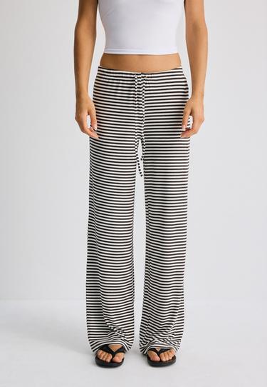 Striped slim-waist jogger trousers — Brown 3