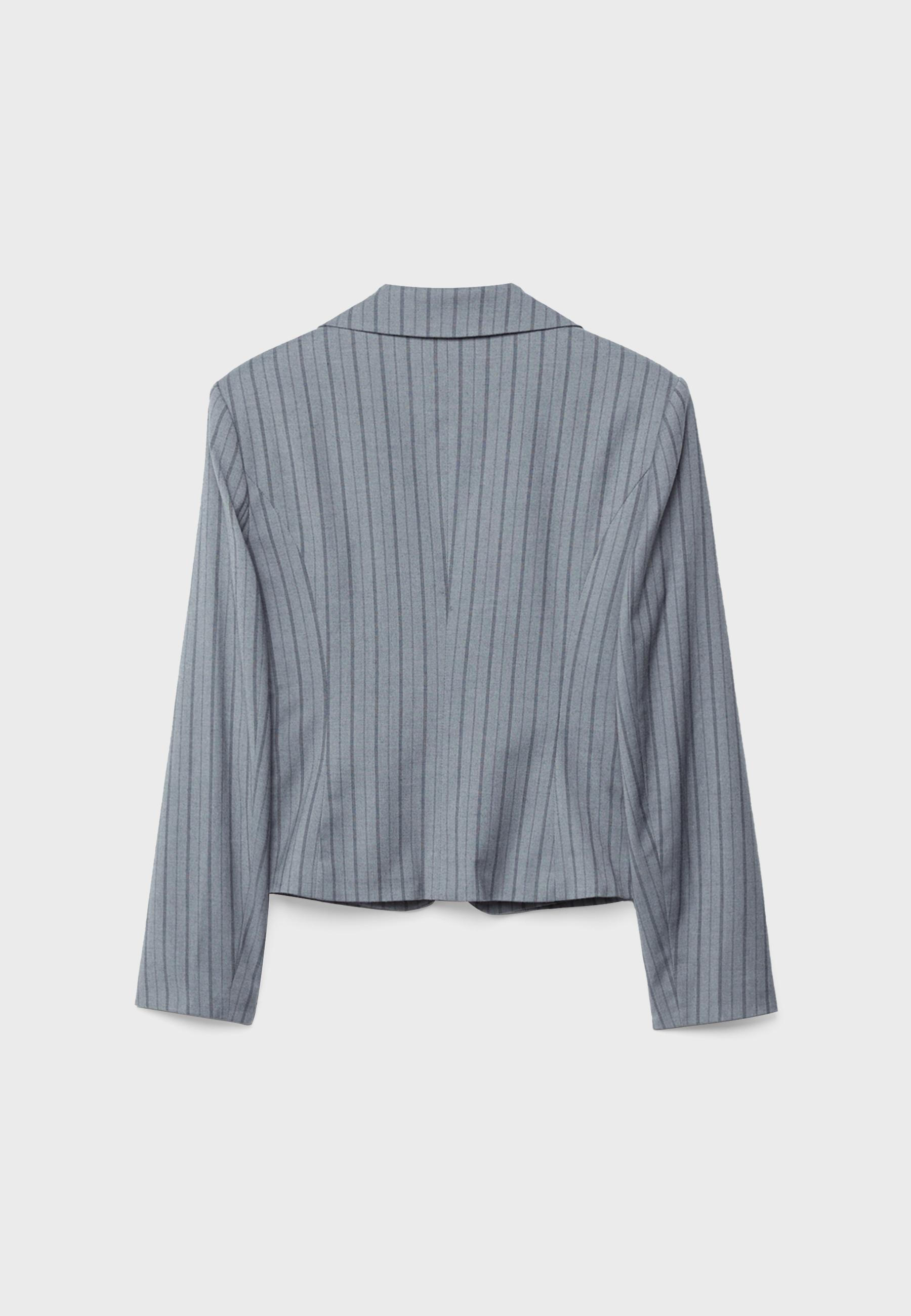 Striped cropped blazer — Grey melange