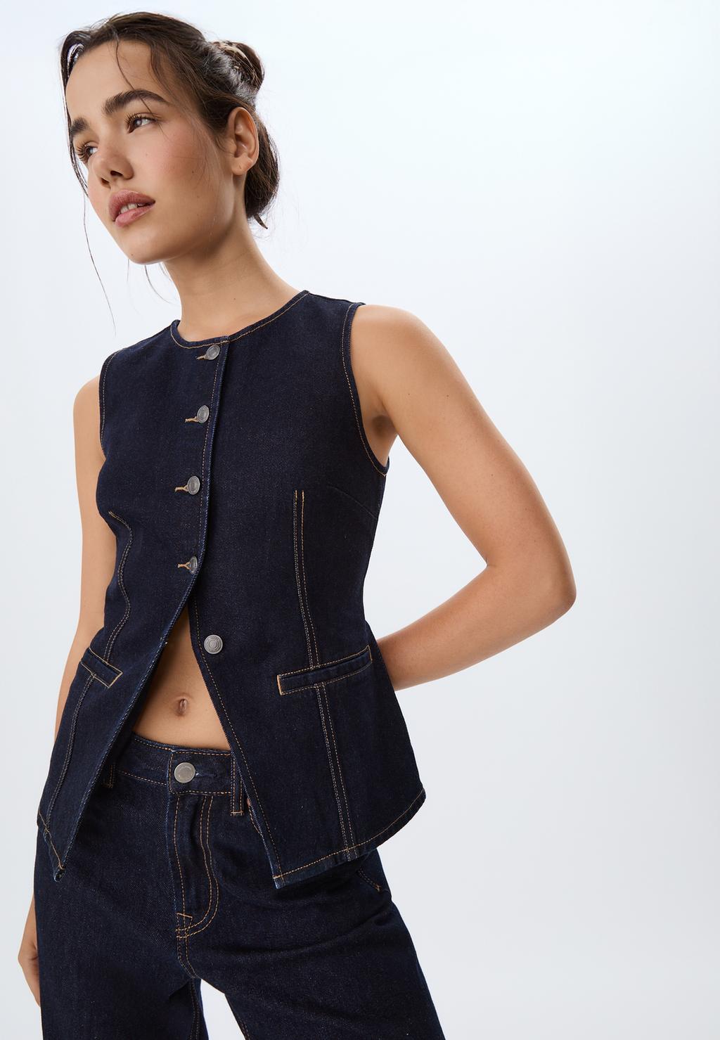 Top denim botones