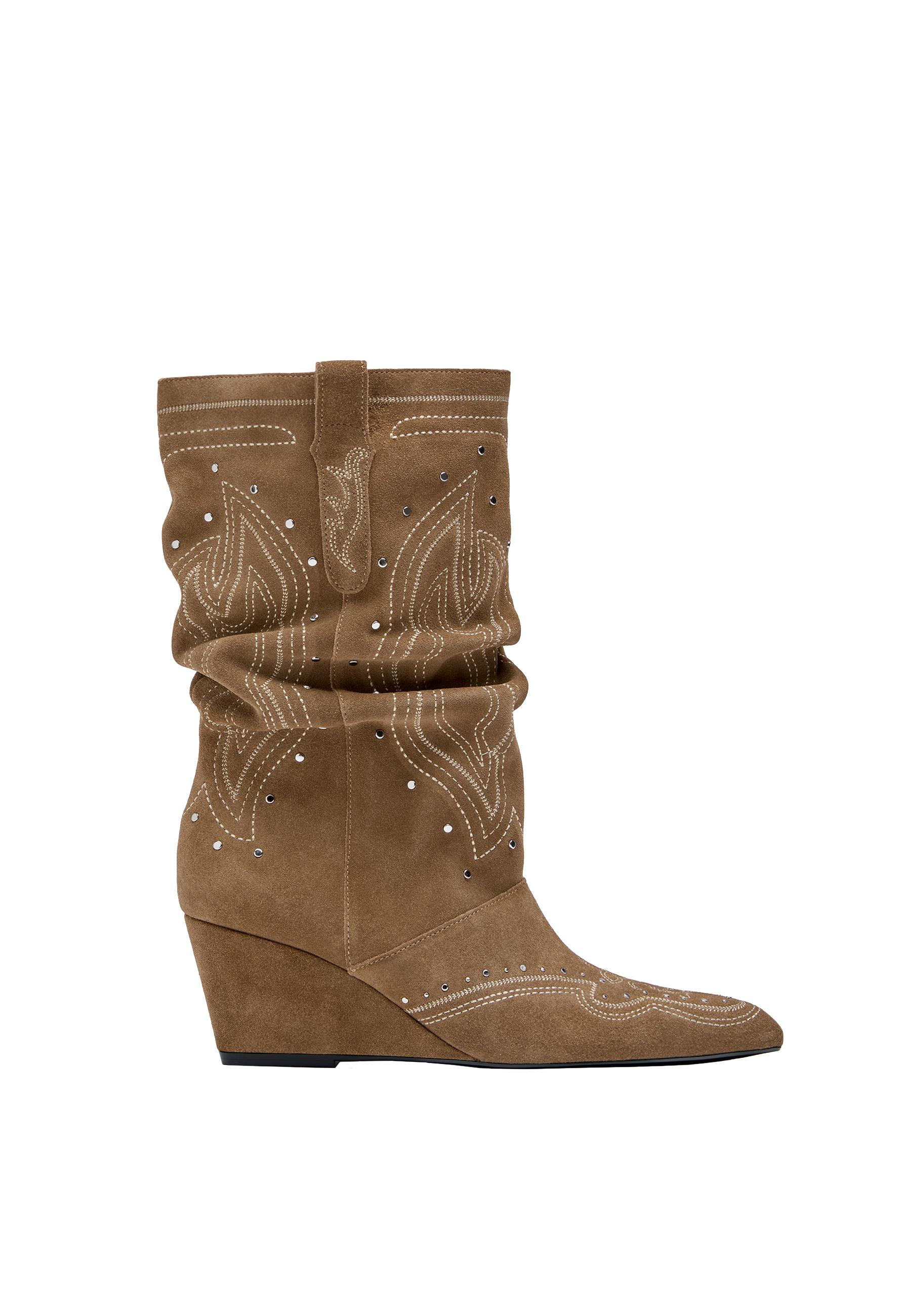 Leather wedge heel boots — BEIGE