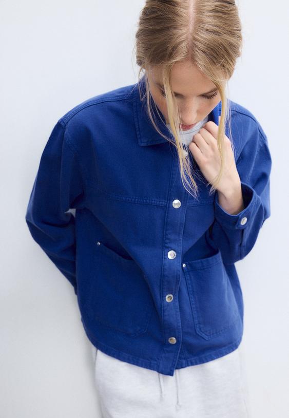 Stradivarius Jacket With Patch Pockets Electric Blue S