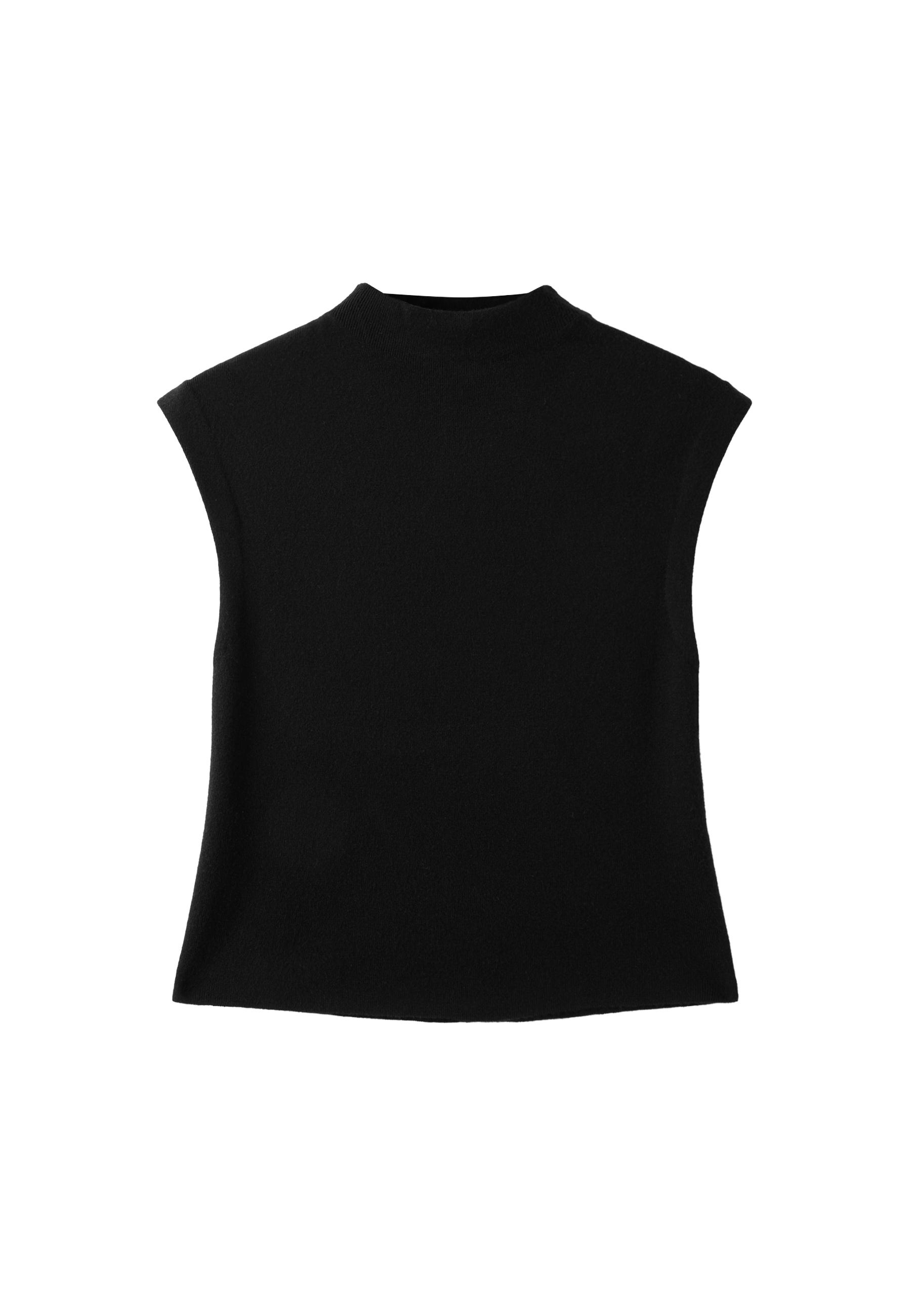 Stand collar knit top — Black