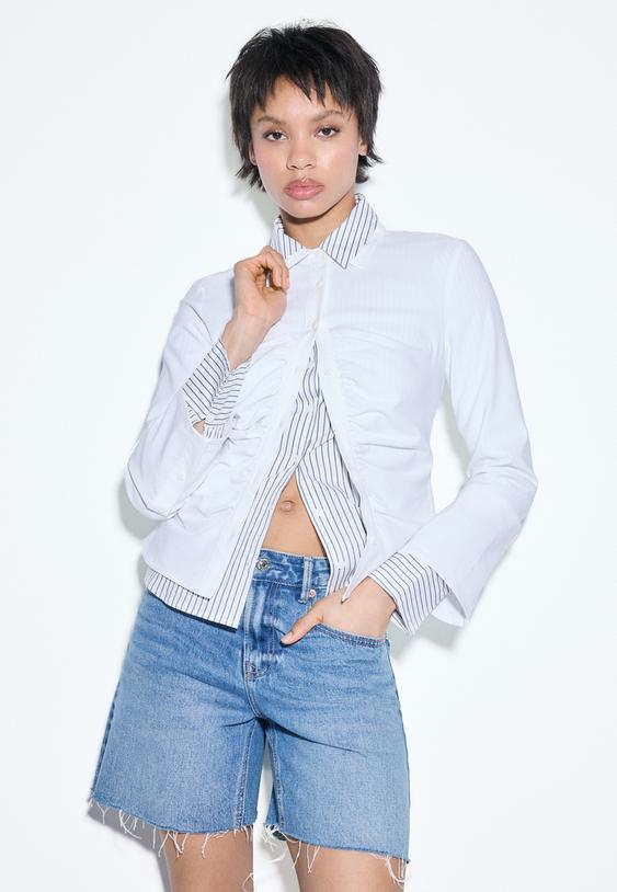 Stradivarius D93 Short En Jean Longline Denim Bleu Moyen Délavé 44