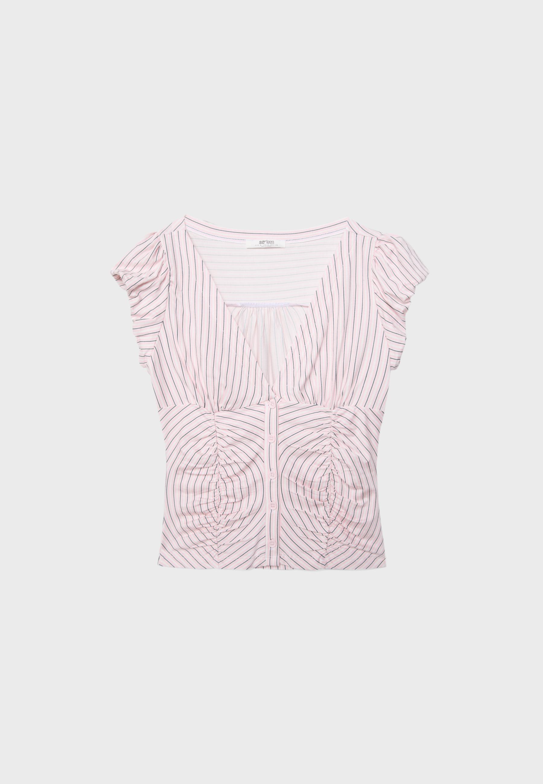 Gathered short sleeve shirt — Pastel pink