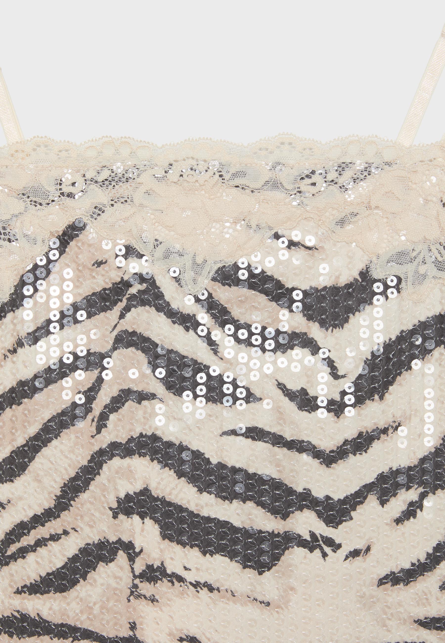 Short sequin animal print dress — Beige