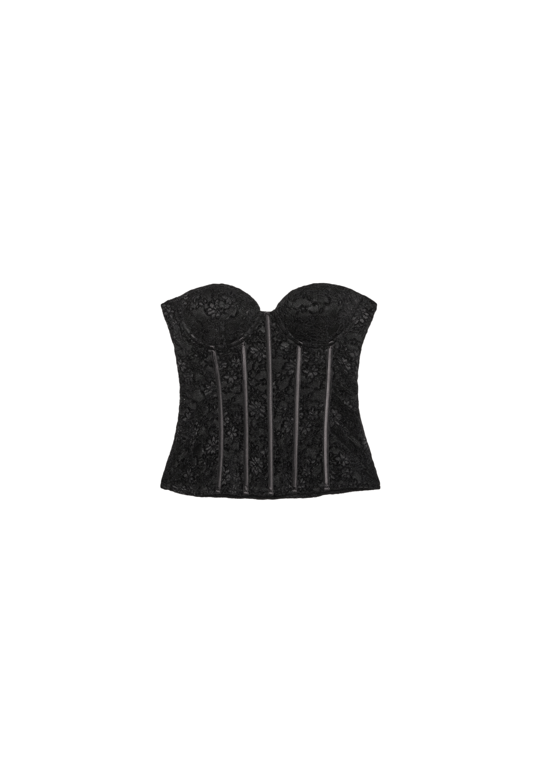Lace corset top with stays — Black