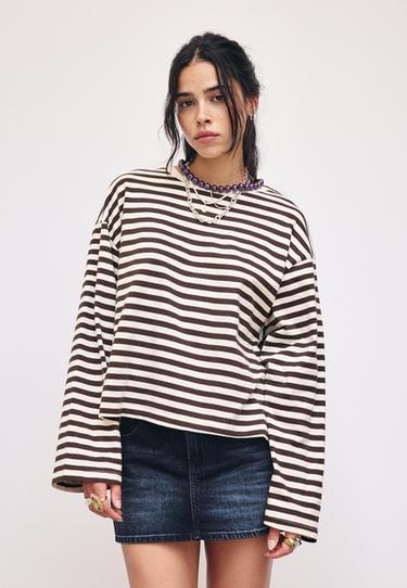 Striped long sleeve T-shirt — Ecru 2