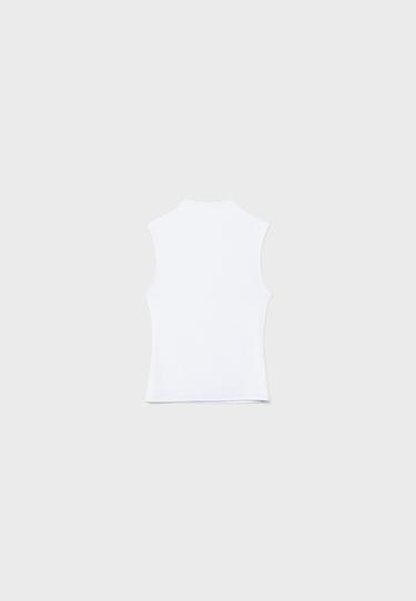 Sleeveless funnel neck T-shirt — White 8