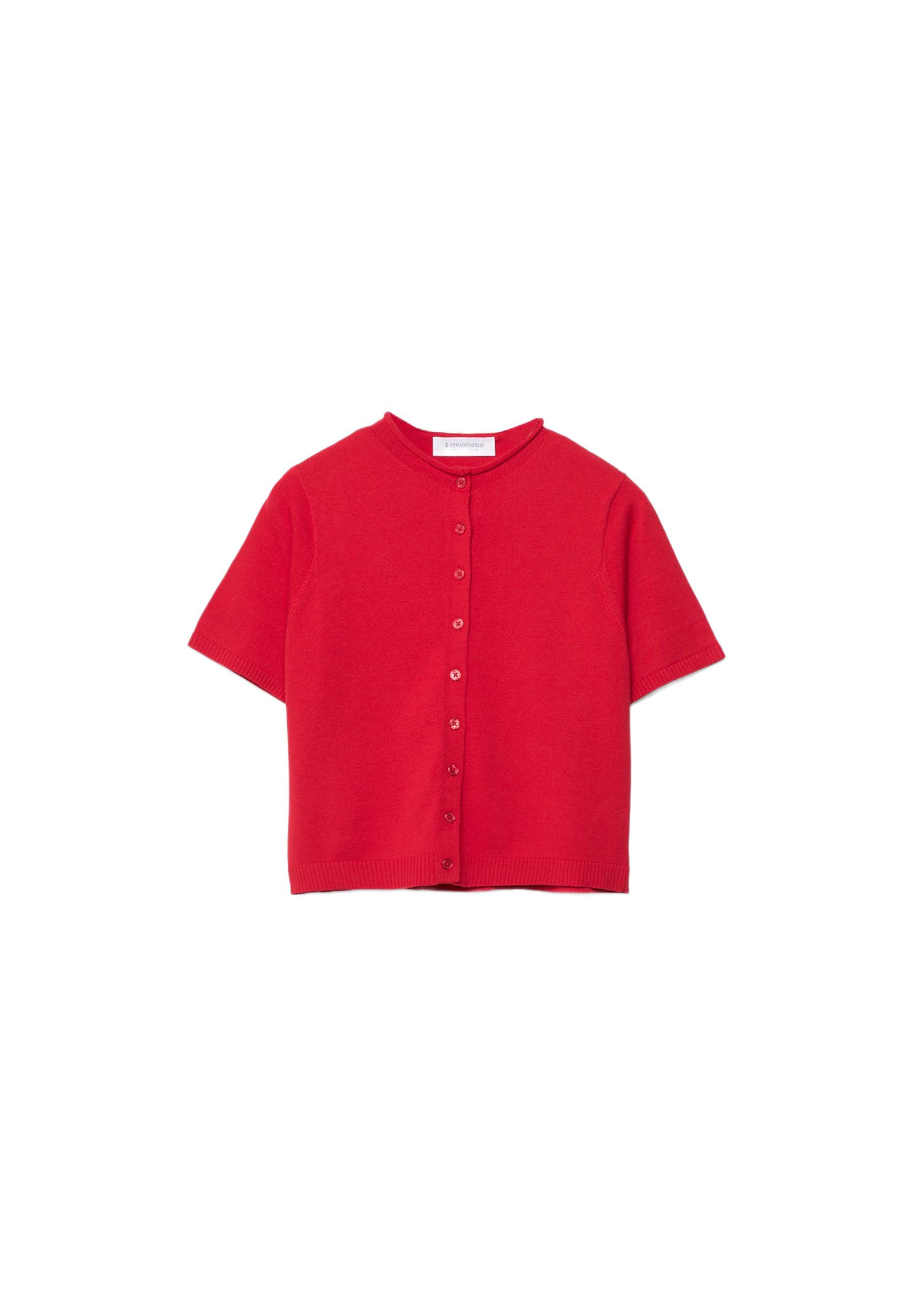 Stand collar buttoned knit cardigan — Red